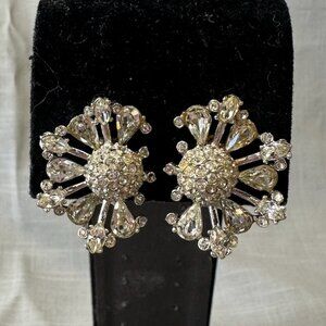 Vintage Bellini Stunning Starburst Rhinestone Clip On Earrings